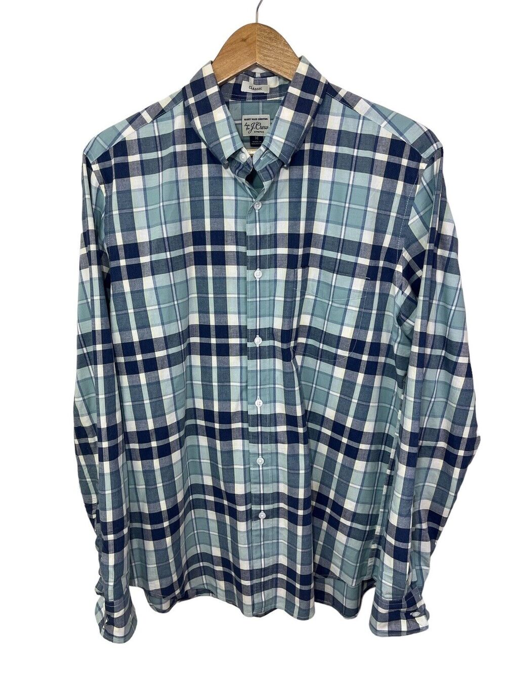J.Crew Mens Shirt Green Blue Plaid Long Sleeve Button Down L7266 Classic Medium